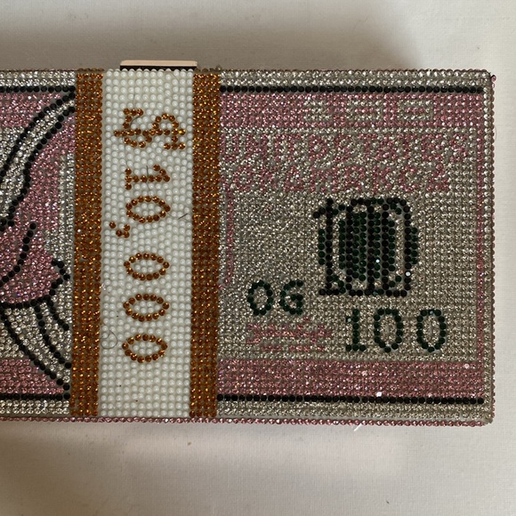 Money Clutch Rhinestone Purse $10,000 Stack of Cash - Picture 7 of 15